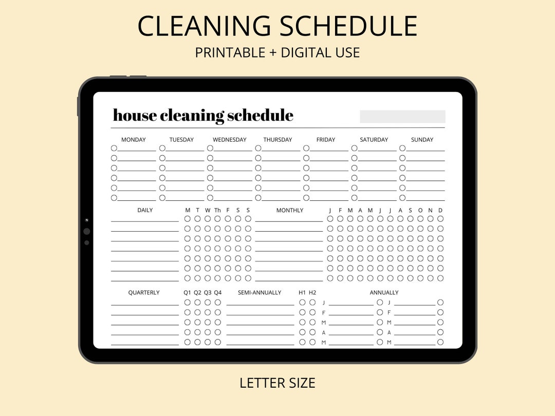 House Cleaning Schedule Printable, Minimalist, Digital Planner