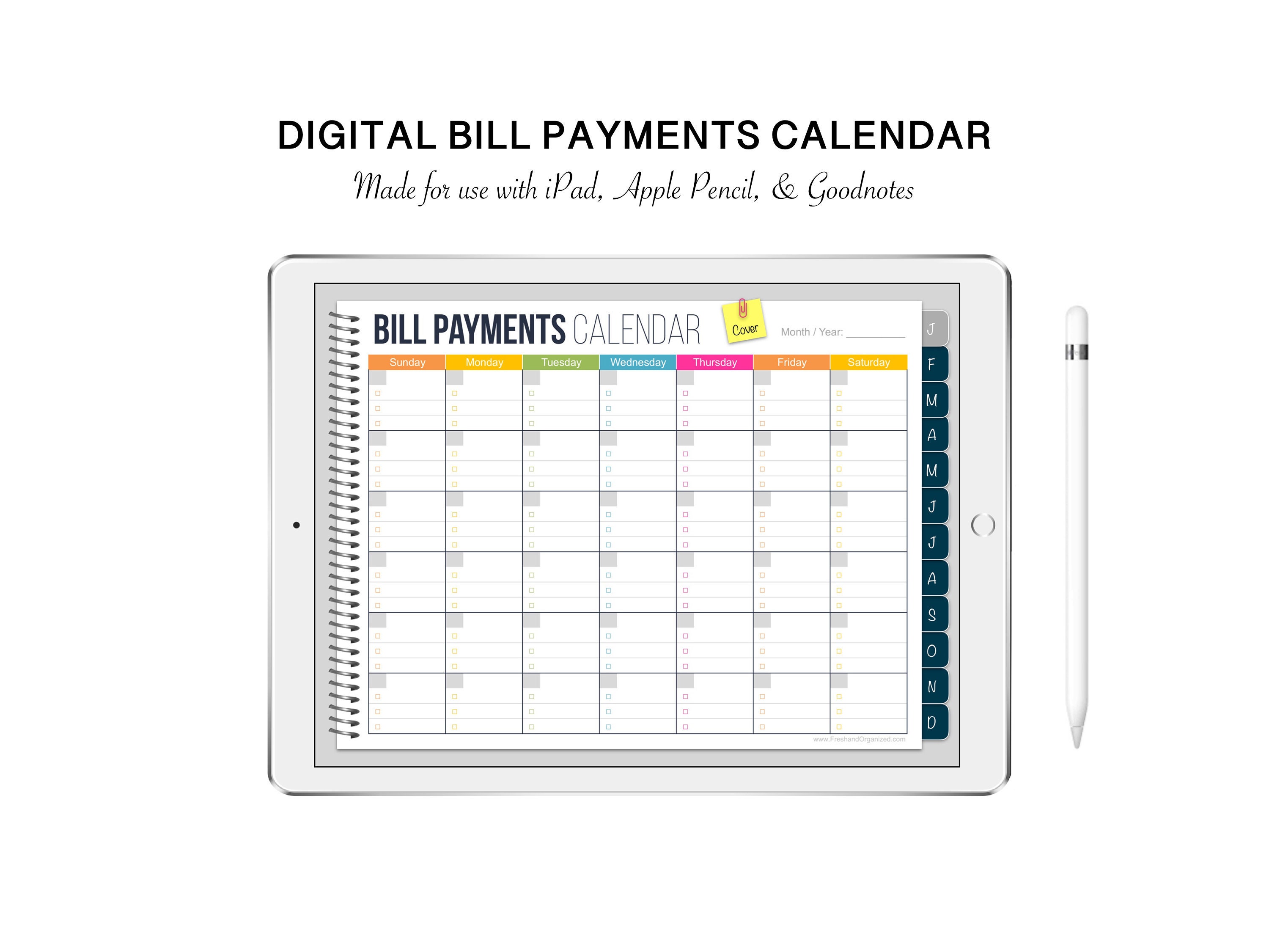 Digital Bill Payments Calendar ipad apple pencil Etsy