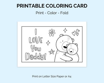 Printable Coloring Card for Dad - DIY Father's Day Greeting Card - Birthday Card for Dad - Colouring Card - Letter and A4 Size