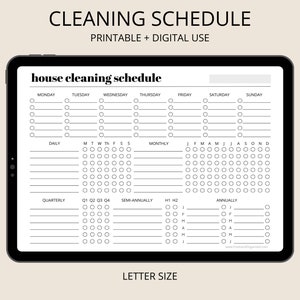 House Cleaning Schedule Printable, Minimalist, Digital Planner, Cleaning Checklist, Home Maintenance Checklist image 1