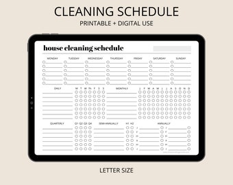 House Cleaning Schedule - Printable, Minimalist, Digital Planner, Cleaning Checklist, Home Maintenance Checklist