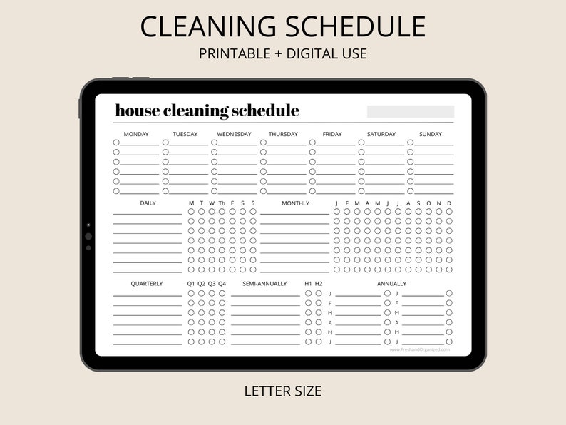 House Cleaning Schedule Printable, Minimalist, Digital Planner, Cleaning Checklist, Home Maintenance Checklist image 1