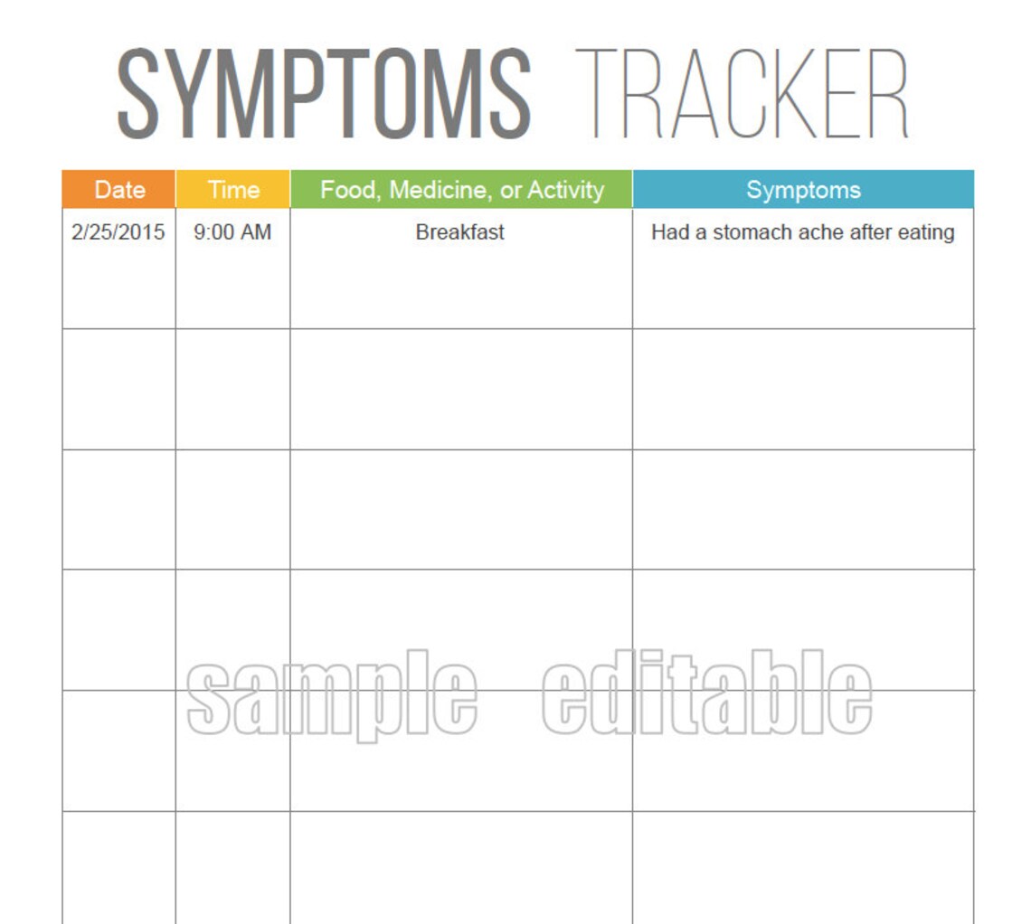 Symptoms Tracker Printable for Health and Medical INSTANT - Etsy New ...