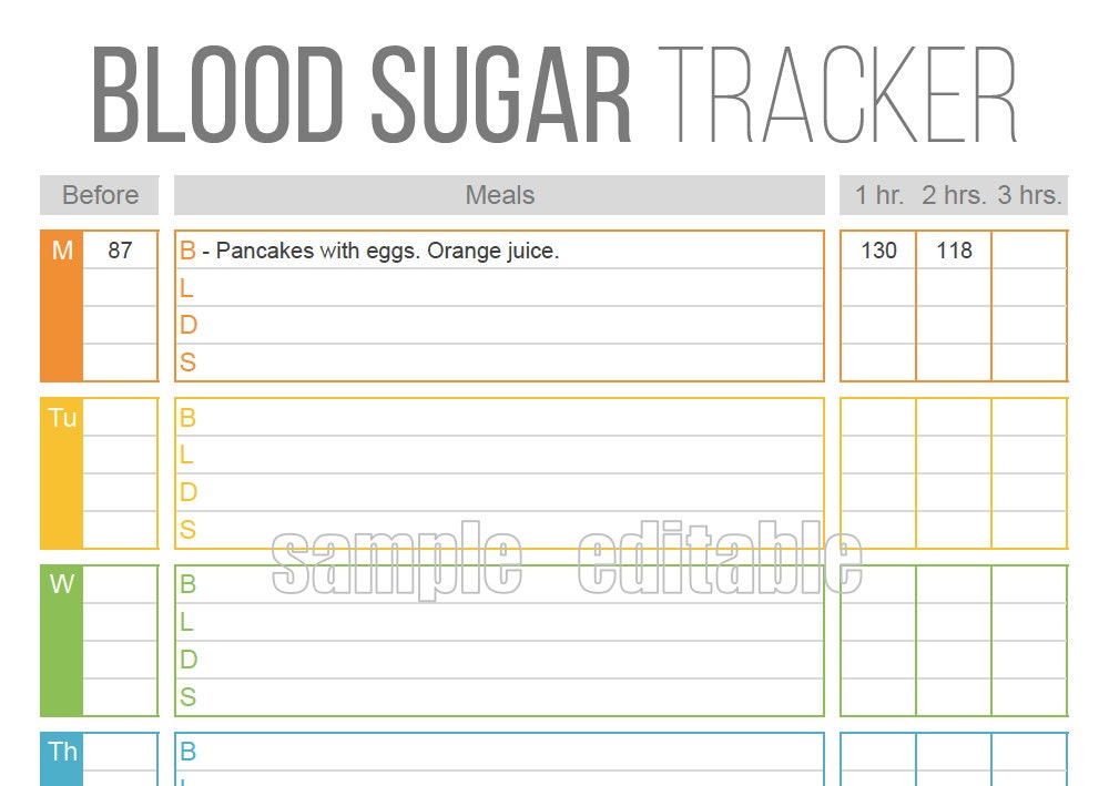 Blood Sugar Tracker Printable for Health Medical Fitness Etsy Canada