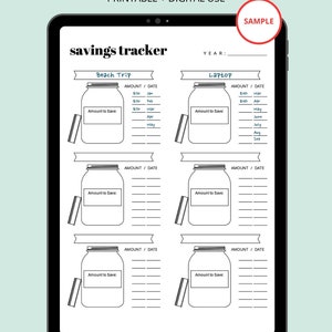 Savings Tracker Mason Jar Printable PDF, Savings Log, Monthly Savings Tracker, Money Jar Printable, Savings for Kids, Kids Savings Log image 2