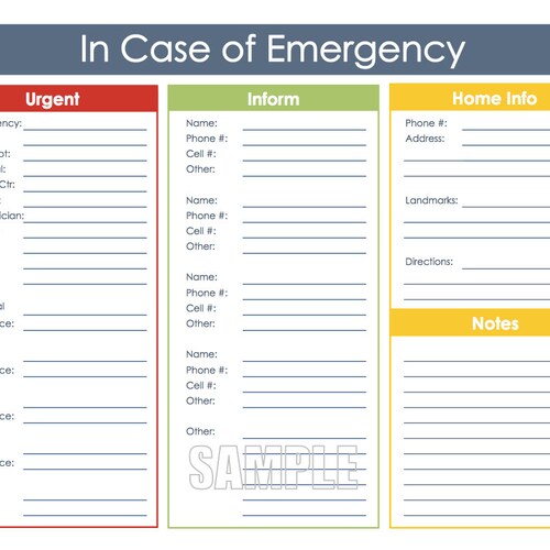 In Case of Emergency Printable Organizing PDF INSTANT - Etsy