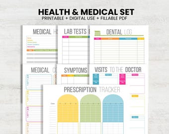 Medical Printables Set - Organizing Printables - Fillable - DIY Medical Binder - Healthcare Tracker
