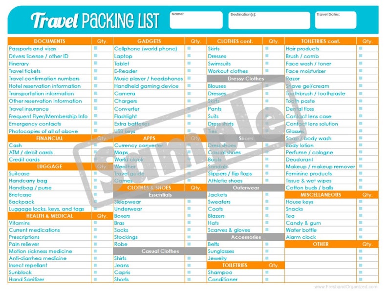 Travel Packing List and Travel Planner Set Organizing Printables