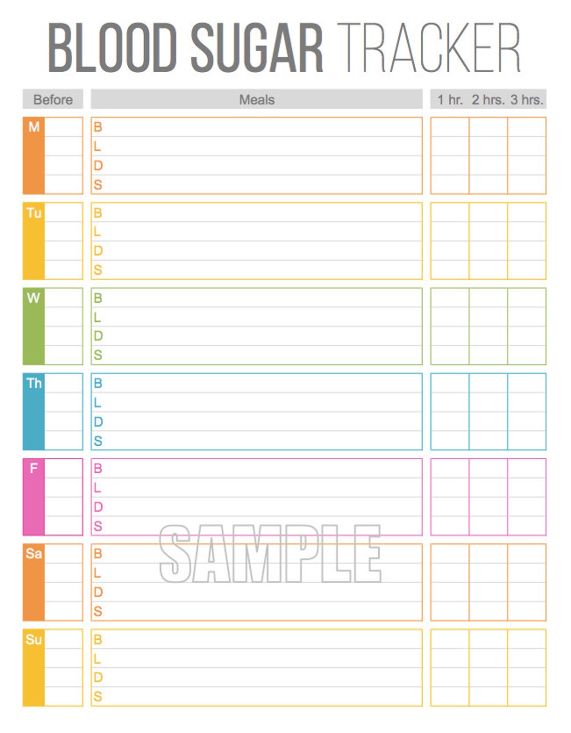 Blood Sugar Tracker Printable for Health Medical Fitness | Etsy