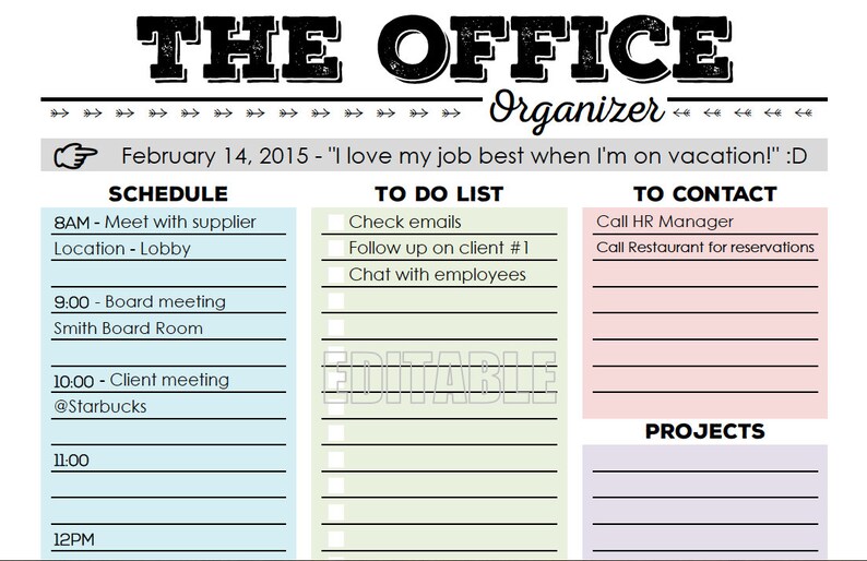 The Office Organizer Planner Page Work Planner Office Etsy
