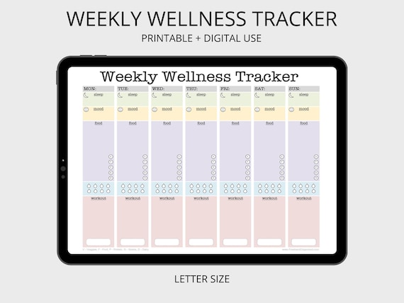 Weekly Wellness Tracker  - Fillable - workout planner, sleep log, food diary, activity tracker, mood tracker  - INSTANT DOWNLOAD
