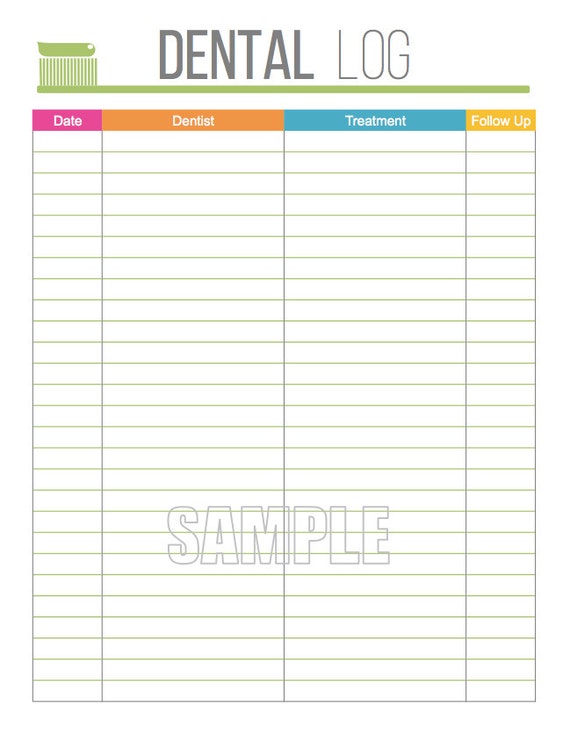 Dental Care Log Health and Medical Printable Organized Etsy