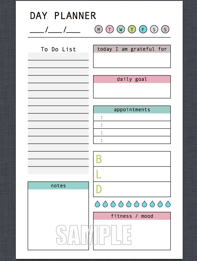 Mini Day Planner Printable Fillable Daily Planner, Weekly Planner, to ...