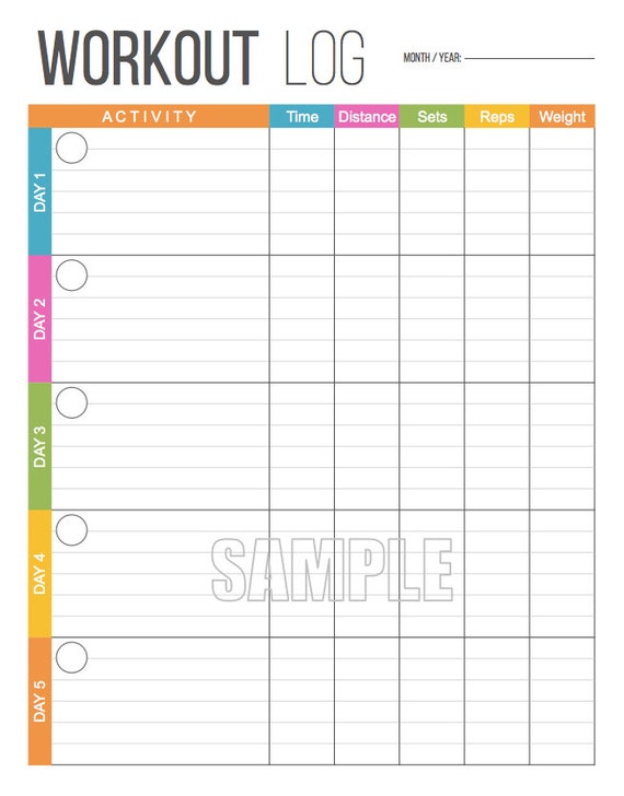 Workout Log Exercise Log Health And Fitness Printable Etsy