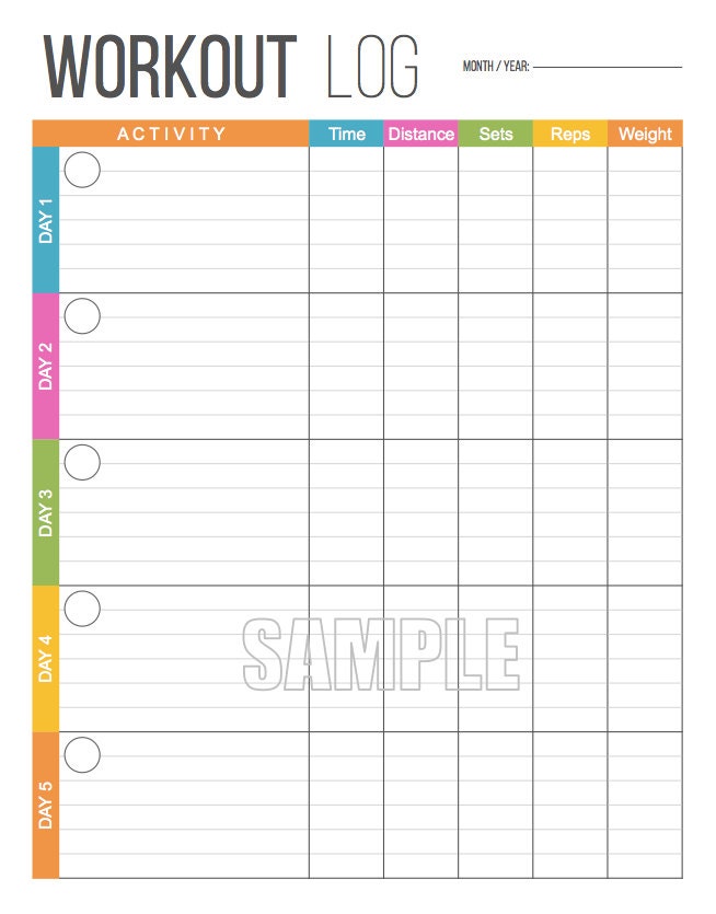 Workout Log Exercise Log Health And Fitness Printable Etsy