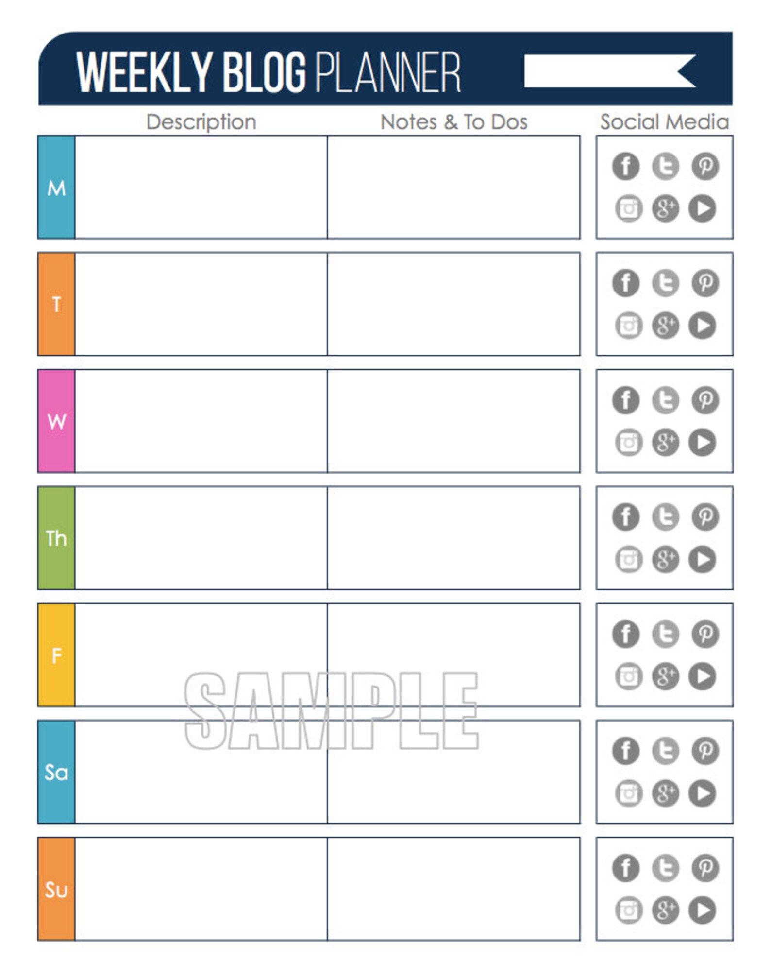 Weekly Blog Planning Worksheet Fillable Printable Blog Etsy