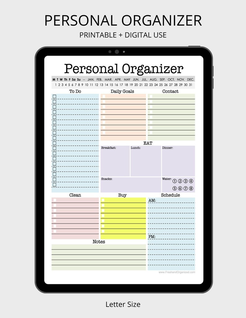 Personal Organizer Daily planner, weekly planner, to do, checklist, printable planner, digital planner, fillable pdf INSTANT DOWNLOAD image 1