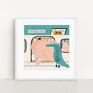 Elephant and Castle | Square Illustrated Giclée Print | Fine Art Home Decor Print