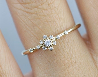 cluster engagement ring, diamond ring yellow gold, engagement ring diamond elegant | R251