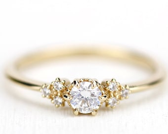 delicate diamond ring, engagement ring white diamond, minimalist engagement ring, stackable ring, gold and diamond ring