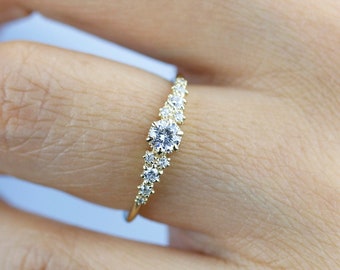 engagement ring white diamonds, simple engagement ring, cluster engagement ring, minimalist engagement ring