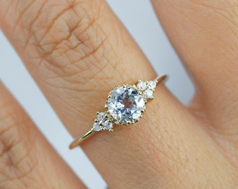 Vintage Aquamarine Engagement Ring: 18k Gold Diamond Cluster Ring