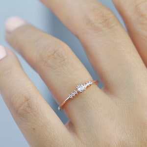 Thin Diamond Wedding Ring, Diamond Wedding Band, Simple Stacking Ring with Diamonds 18k | R244WD