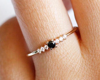 Black Diamond Engagement ring, Yellow/rose/white gold, 18k Gold Ring, Dainty Ring, Black Engagement Ring