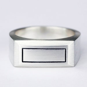 Rectangle Signet Ring Men: Matte Sterling Silver Geometric Band
