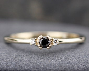 diamond ring, black diamond ring, simple engagement ring, minimalist engagement ring, engagement ring, dainty, delicate engagement ring