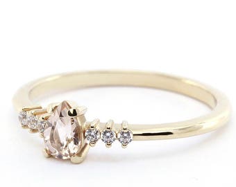 Morganite engagement ring, morganite and diamonds ring, Cluster Ring, Pear shape ring, engagement ring, simple engagement ring, diamond ring