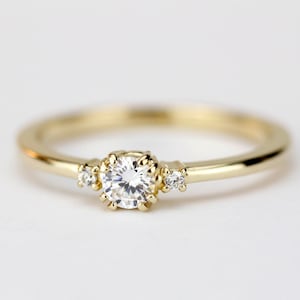 Dainty 18k Gold Diamond Engagement Ring: Minimalist Stacking Ring