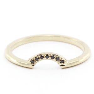 Diamond Wedding Band, Curved Diamond Wedding Band 18K Yellow Gold, Crown Wedding Ring, Curved Diamond Band, Wedding Ring Set