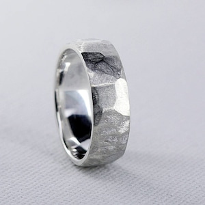 Hammered Sterling Silver Wedding Band - Brushed Rustic Ring (6.5mm)