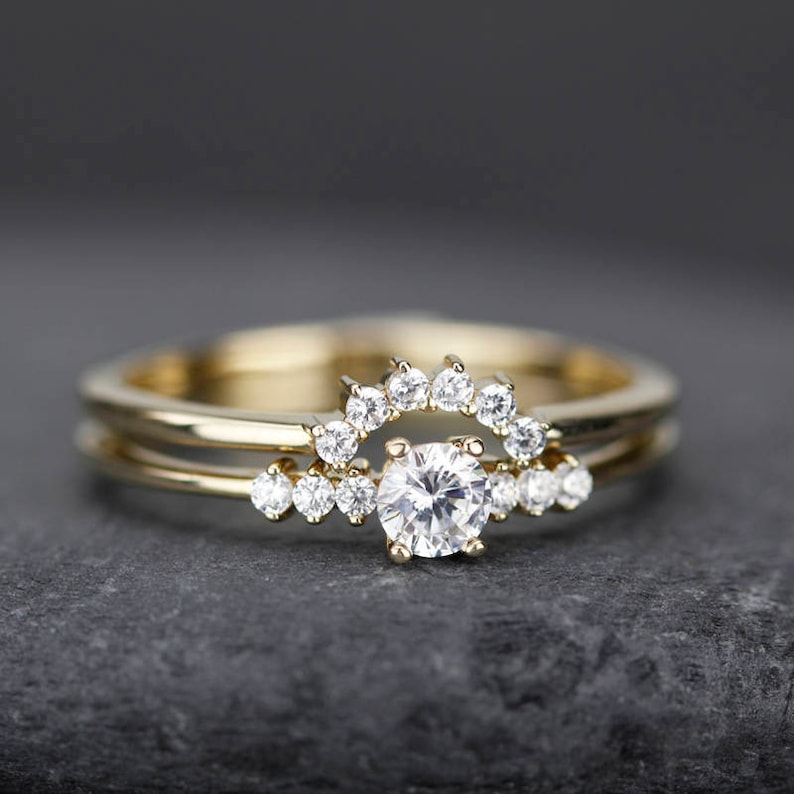 18k gold wedding ring set, Wedding rings set women, wedding set rings unique, bridal set, wedding set minimalist, engagement rings unique image 1