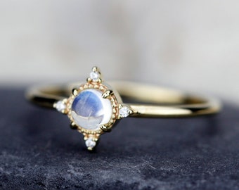 engagement ring moonstone, engagement ring, delicate ring, cluster ring, engagement ring diamond, diamond ring, minimalist ring, thin ring