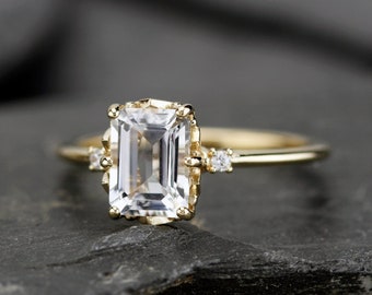 Emerald cut moissanite engagement ring, simple engagement ring moissanite - R 264 Moissanite.