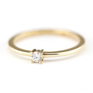 18k Gold White Diamond Solitaire Ring: Thin Band Promise Ring