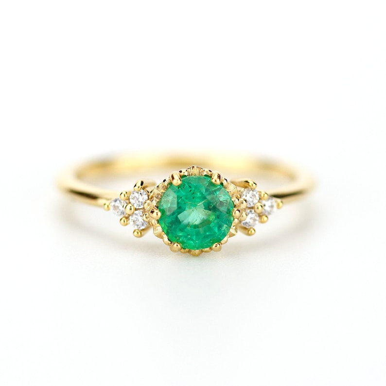 Emerald and Diamond Engagement Ring Engagement Ring Etsy