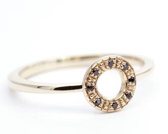 engagement ring, Open circle ring, Gold karma ring, circle ring black diamonds, minimalist ring, geometric ring, diamond ring, simple o ring