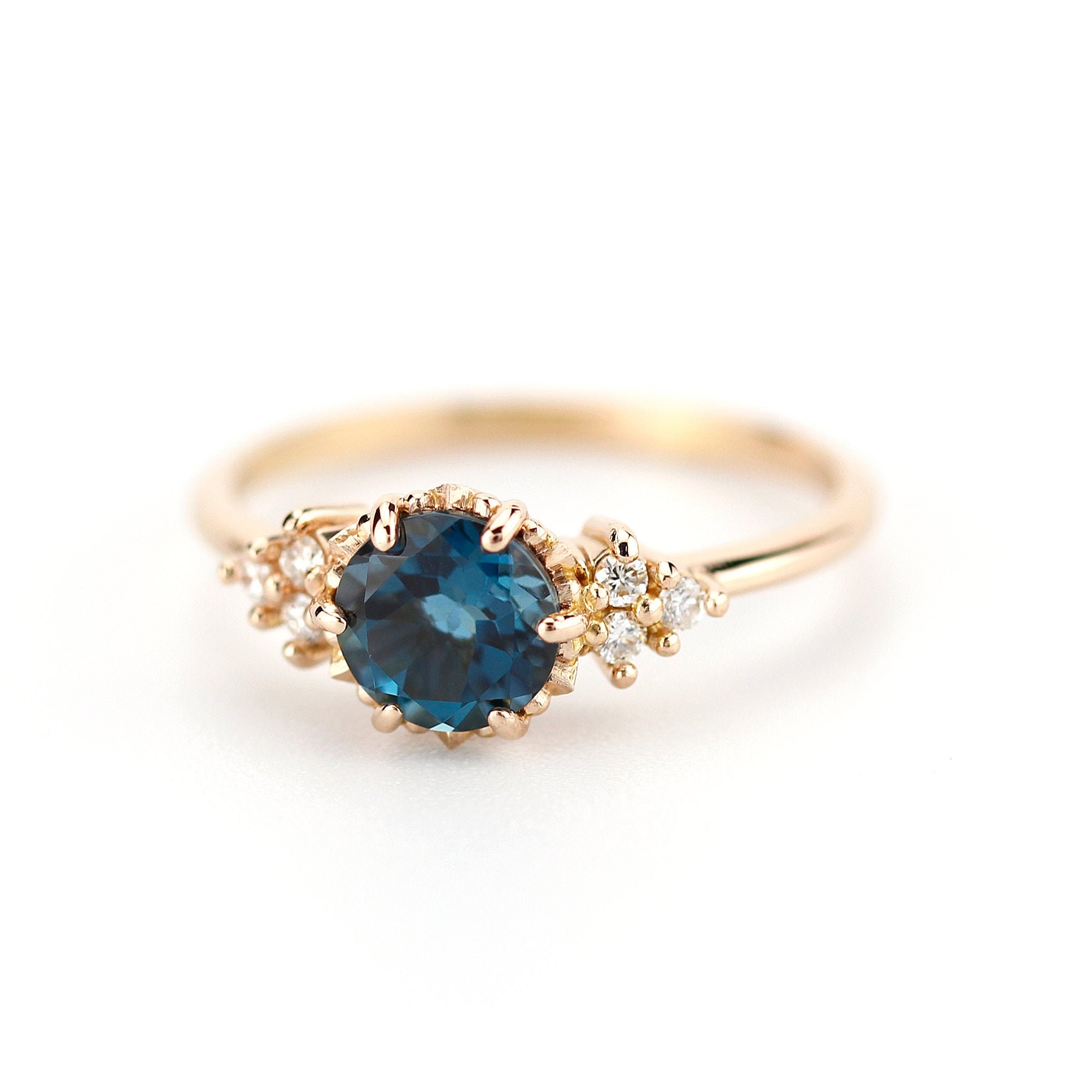 18k Gold London Blue Topaz Engagement Ring with Diamonds