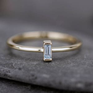 Small baguette engagement ring |Blue topaz baguette ring