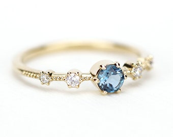 minimalist engagement ring, London Blue topaz ring, engagement ring, simple diamond ring, delicate engagement ring, gold diamond ring