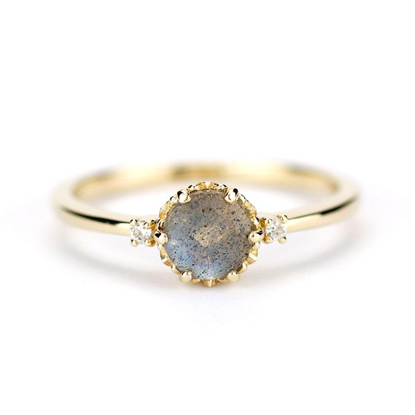 Labradorite engagement ring three stones ring delicate engagement ring minimalist ring labradorite ring diamond ring unique engagement ring