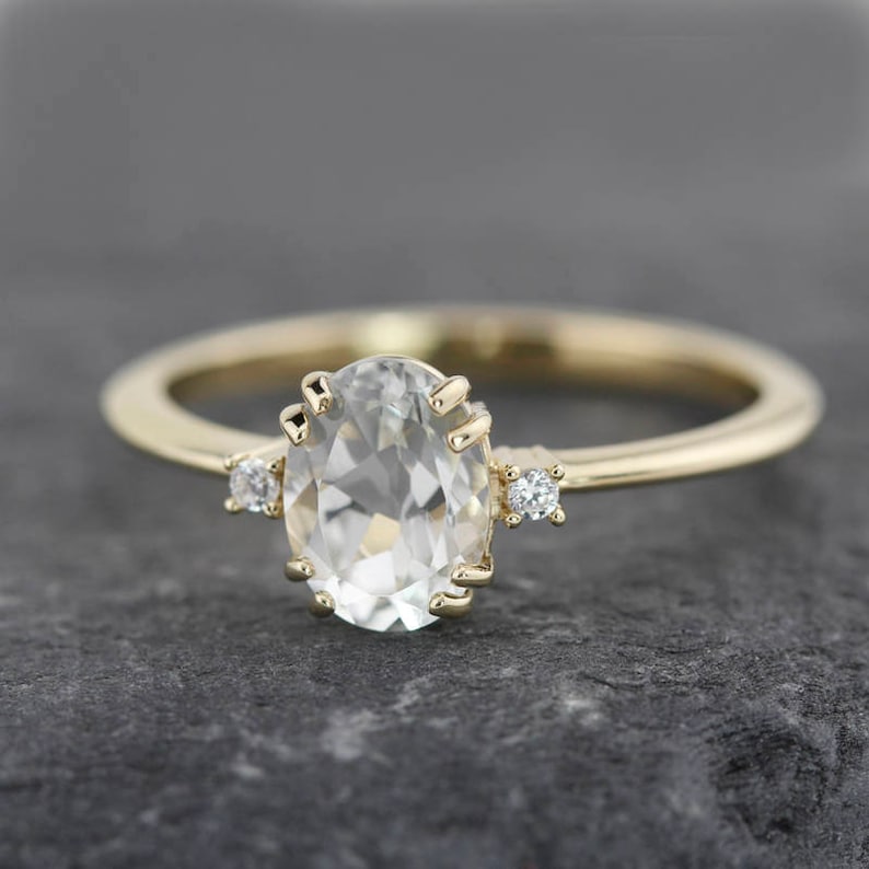 engagement ring, cluster ring, minimal ring, white diamonds, wedding ring diamonds, white topaz ring, oval engagement ring, delicate ring image 6