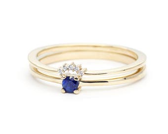 Simple wedding ring set, engagement Ring, yellow/rose/white gold, Simple Engagement Ring, Solitaire Blue Sapphire,Dainty Engagement Ring