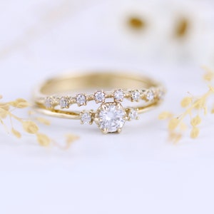 Engagement ring with wedding band set diamond engagement ring set unique image 3