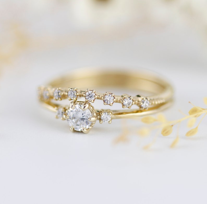 Engagement ring with wedding band set diamond engagement ring set unique image 5