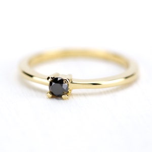 Black Diamond Solitaire Ring: 18K Yellow Gold Engagement Ring