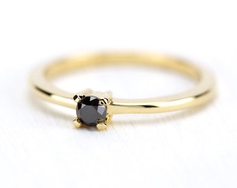 Black Diamond Ring in 18K Yellow Gold, Black Diamond Engagement Ring, Yellow Gold Diamond Ring, Solitaire Black Diamond Ring |R 157 BD